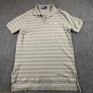 Polo by Ralph Lauren Men's Gray Striped Cotton Polo Size Large #1185